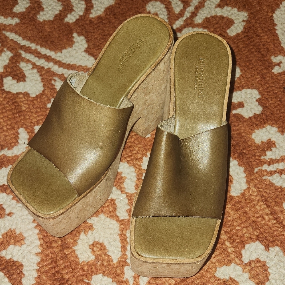 Jeffrey Campbell Lucianna Platform Leather Sandal  in Olive Size 39